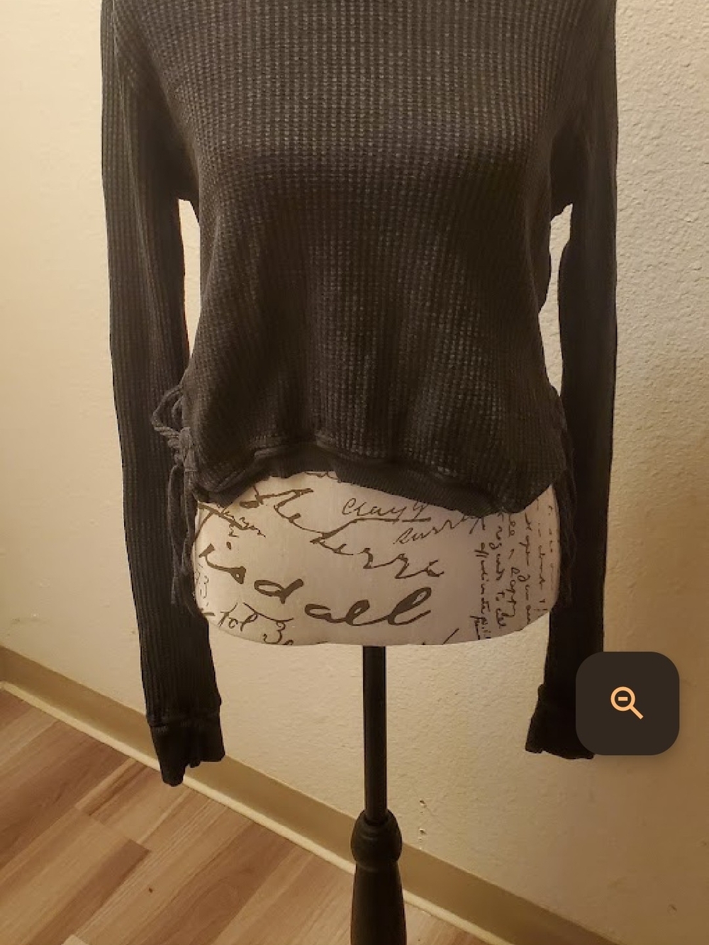 Waffle Knit Long-Sleeve Crop Top - Black